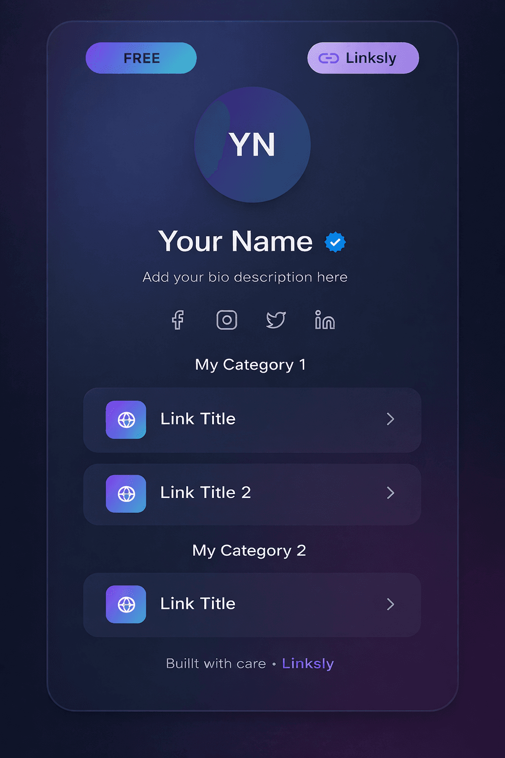Aurora Glow Bio Links template preview with example content